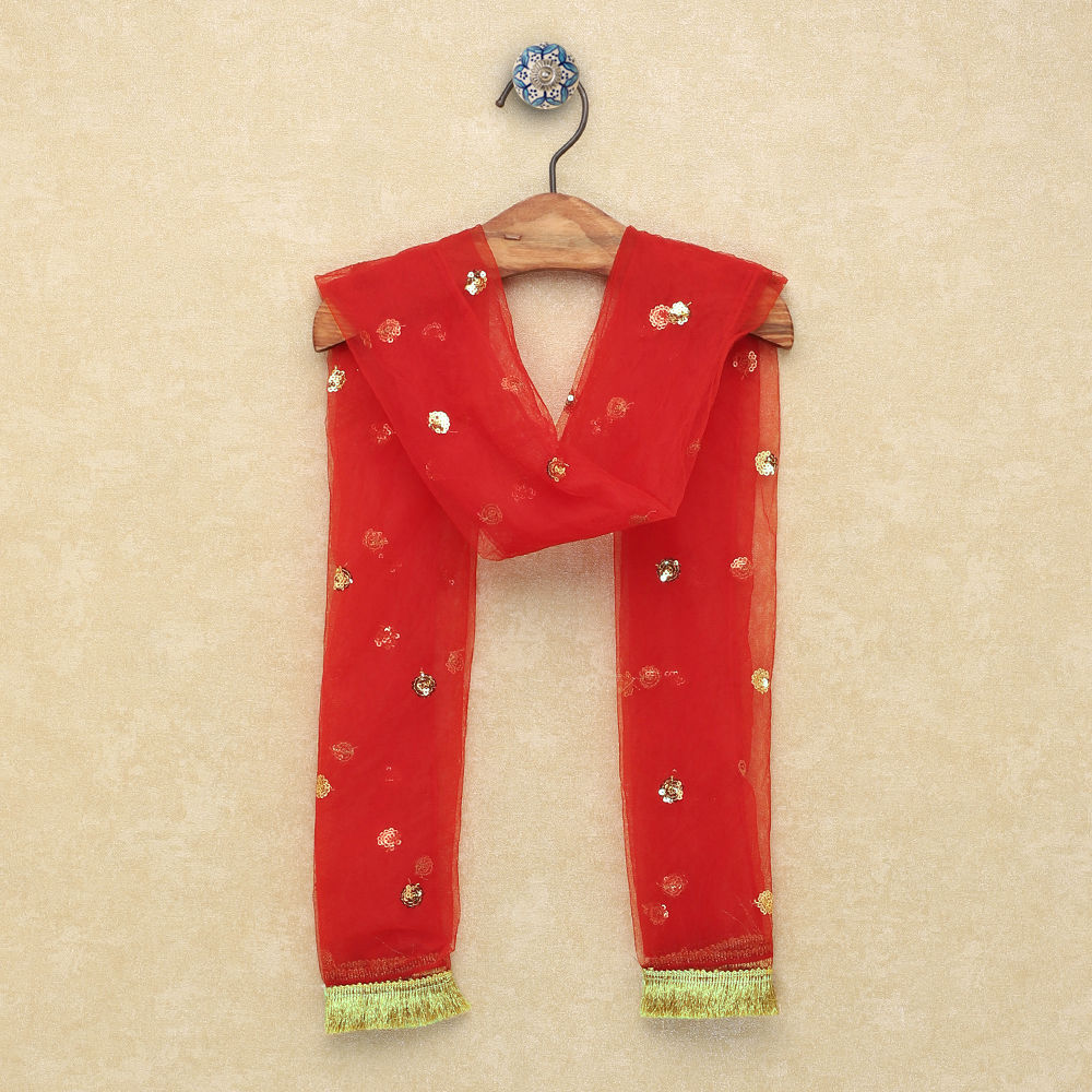 Sleeveless Red Indian Gown With Dupatta