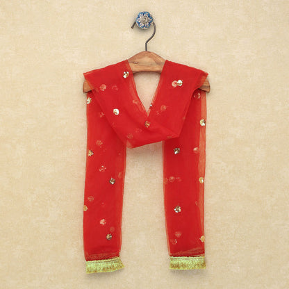 Sleeveless Red Indian Gown With Dupatta