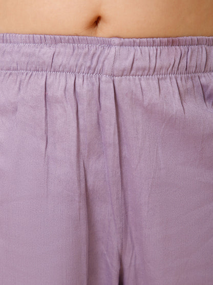 Piccolo-Sleevless Front Slit Kurti With Pants And Belt -Lavender