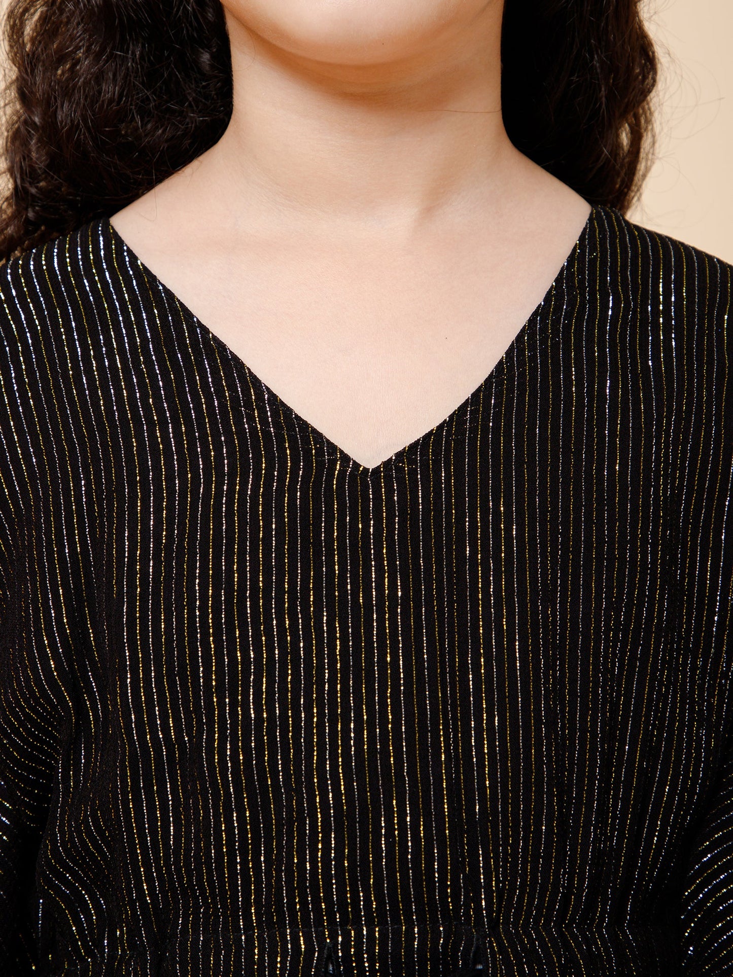 Piccolo-Zari Lining Kaftan And Pant Set-Black