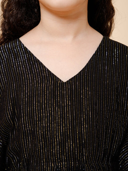 Piccolo-Zari Lining Kaftan And Pant Set-Black