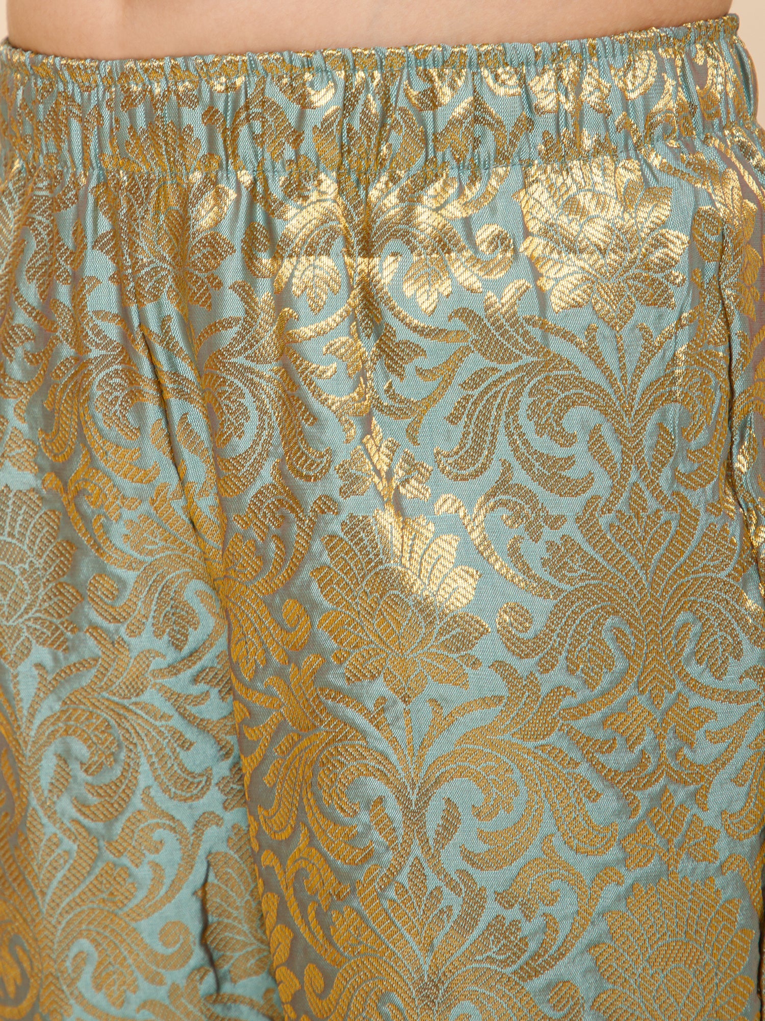 Piccolo-Silk Blazer And Pant Set With Belt-Gold