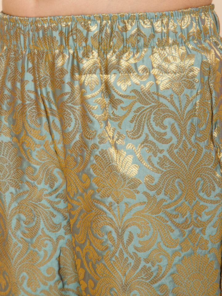 Piccolo-Silk Blazer And Pant Set With Belt-Gold