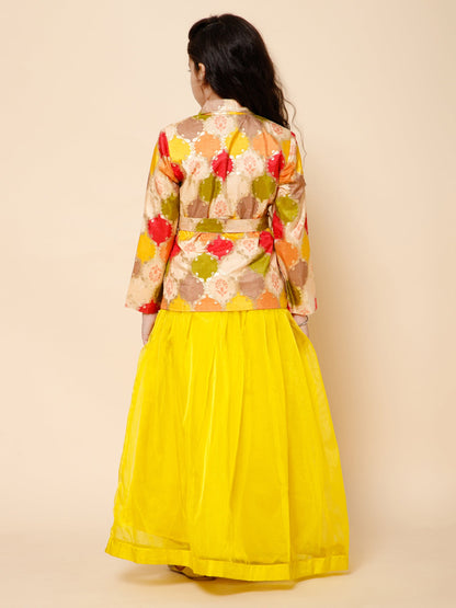 Piccolo-Silk Blend Blazer With Organza Skirt-Multi