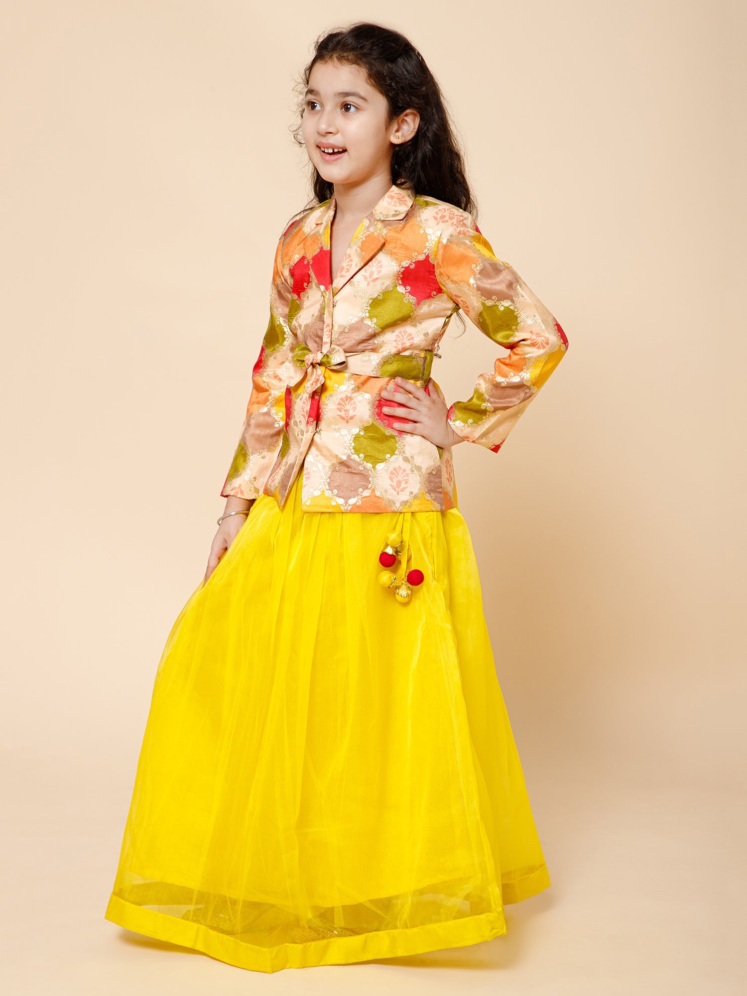 Piccolo-Silk Blend Blazer With Organza Skirt-Multi