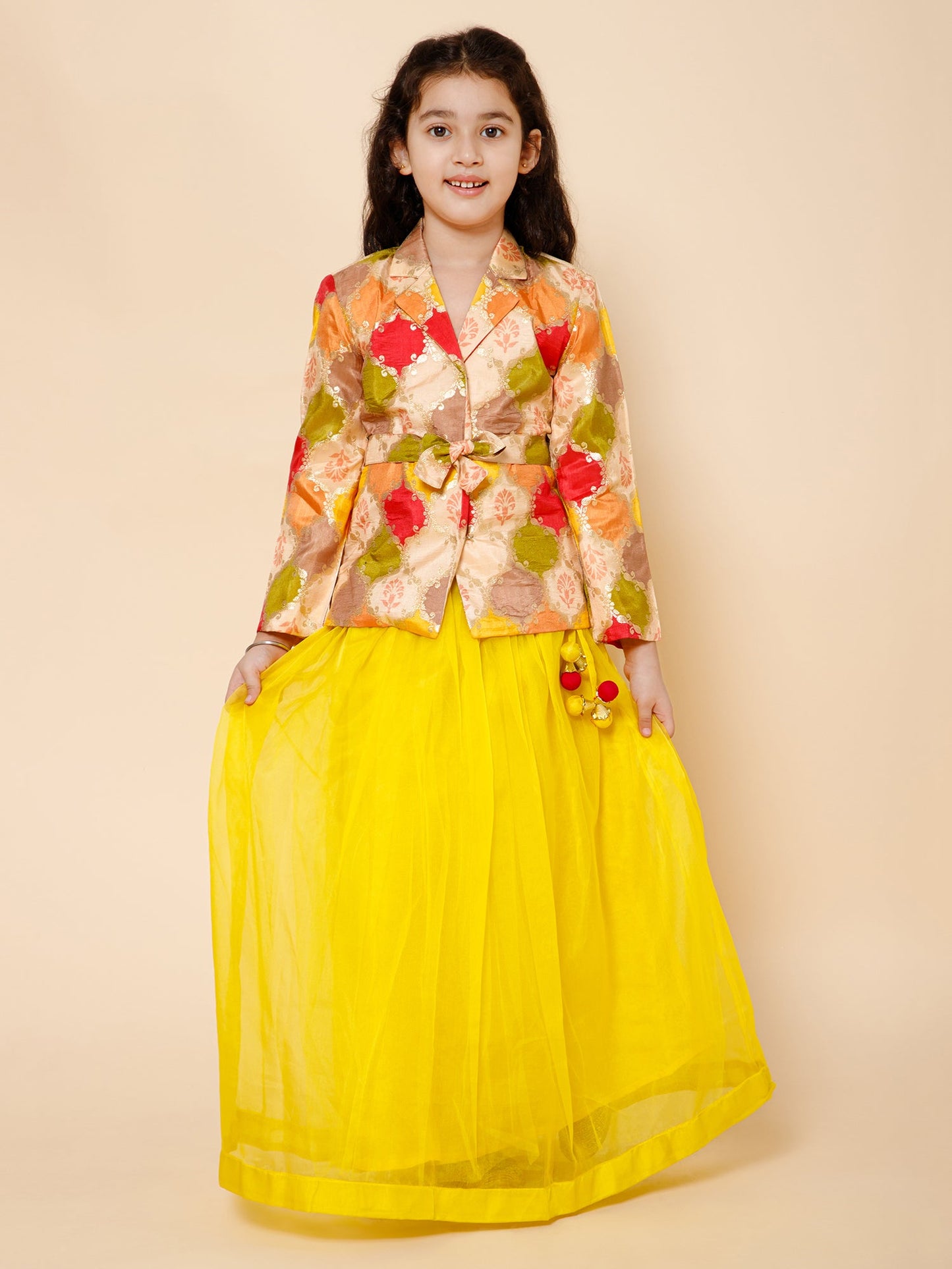 Piccolo-Silk Blend Blazer With Organza Skirt-Multi