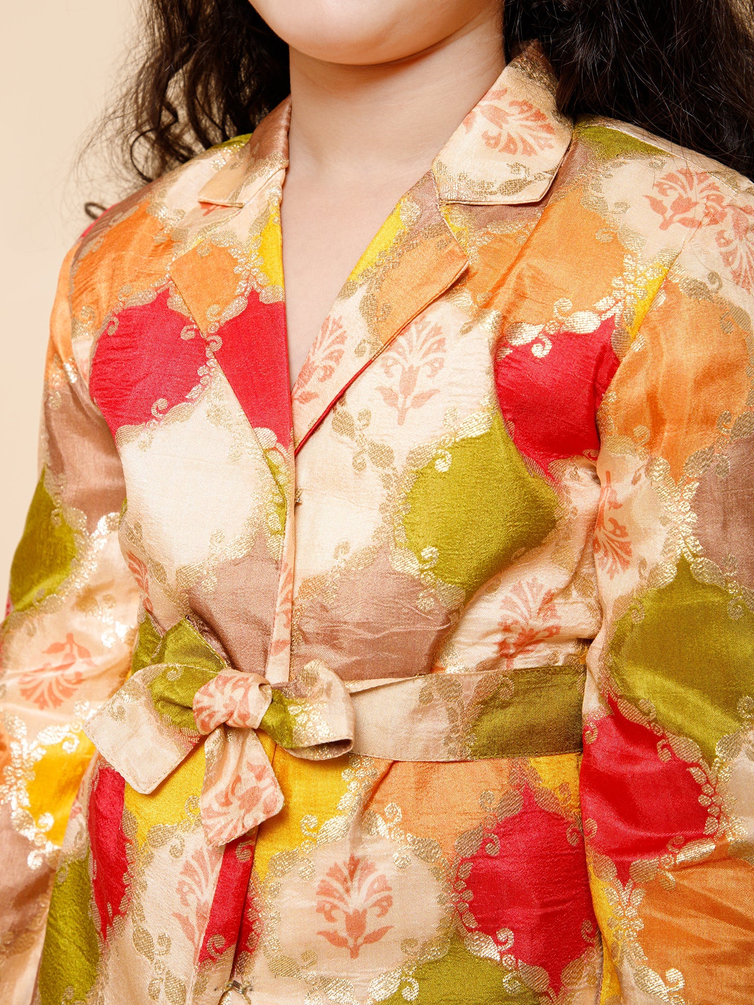 Piccolo-Silk Blend Blazer With Organza Skirt-Multi