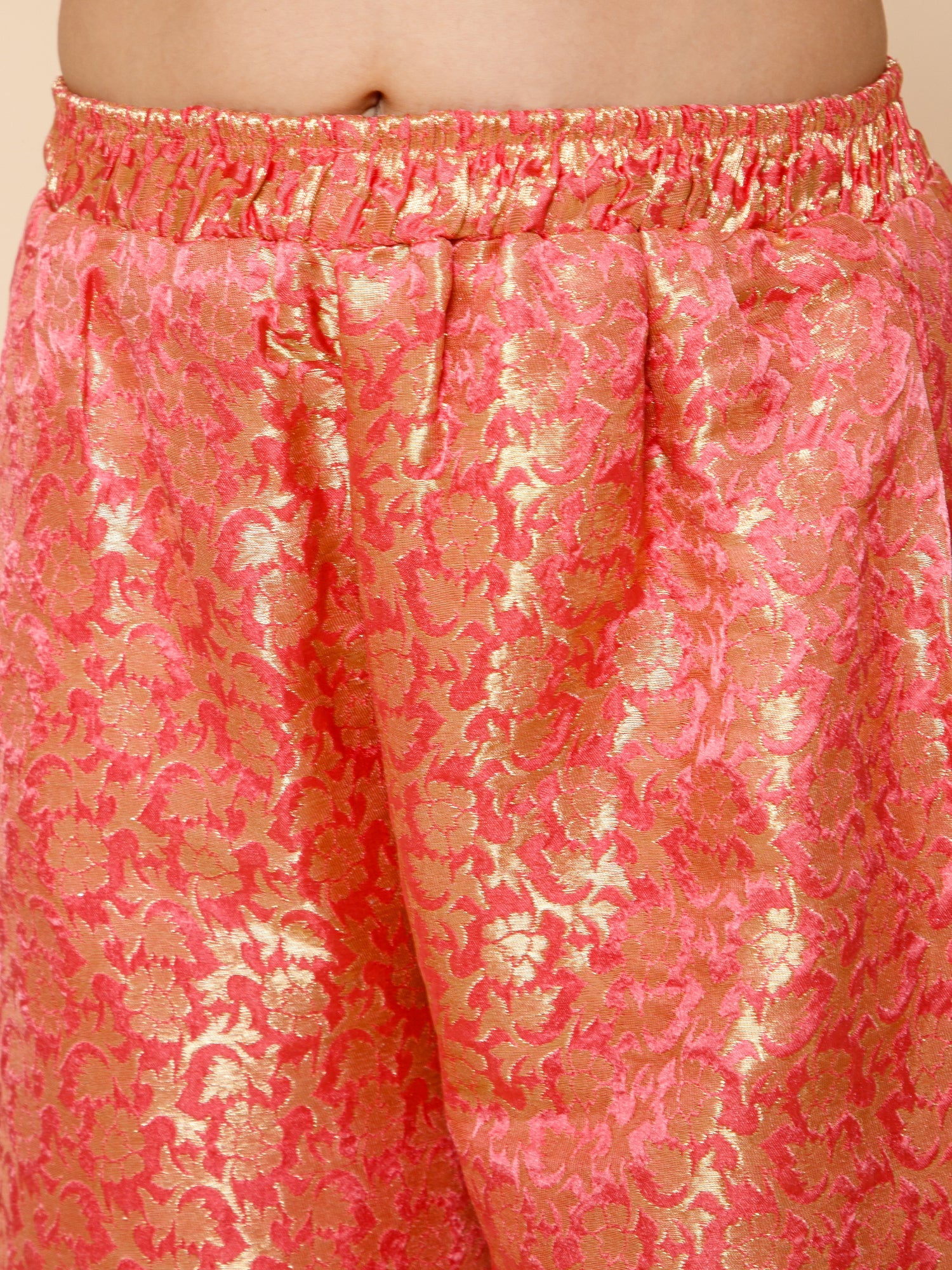 Piccolo-Silk Kurta Pallazzo Set With Organza Duppata-Pink