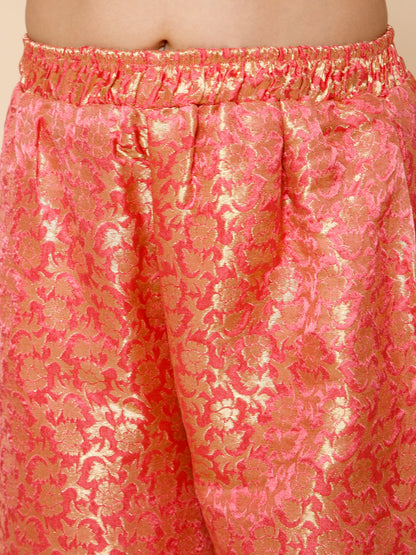 Piccolo-Silk Kurta Pallazzo Set With Organza Duppata-Pink