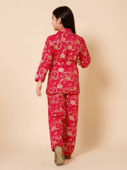 Piccolo-Silk Blazer Set With Pants And Belt-Pink