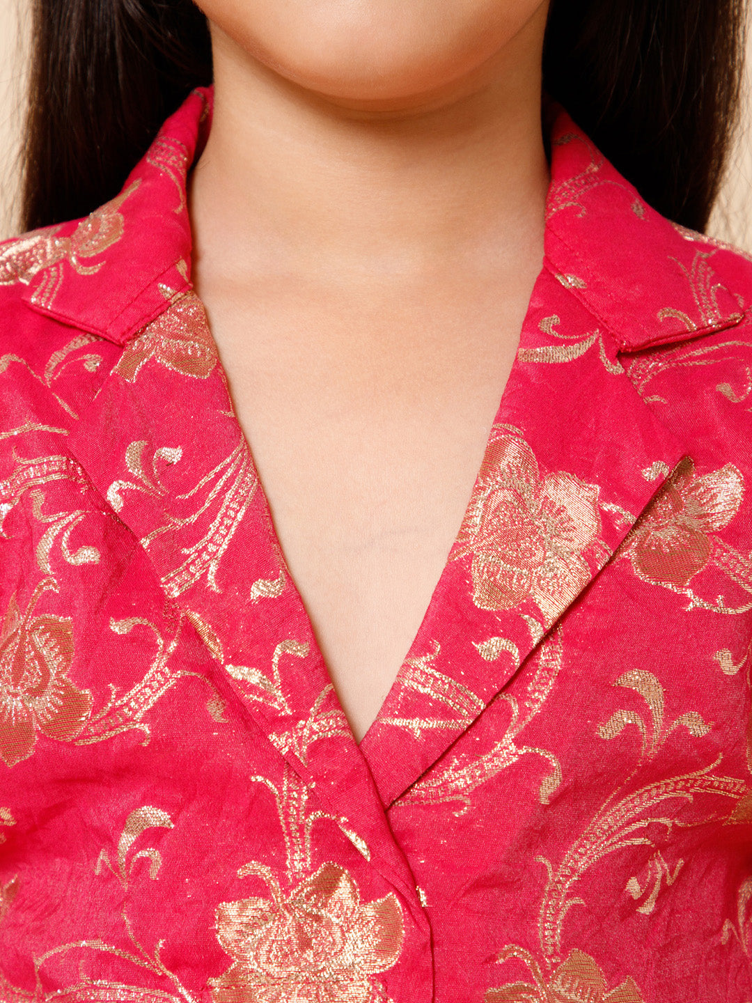 Piccolo-Silk Blazer Set With Pants And Belt-Pink