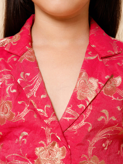 Piccolo-Silk Blazer Set With Pants And Belt-Pink