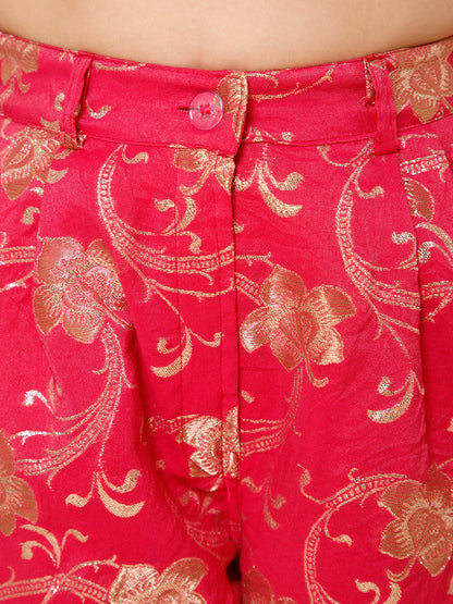 Piccolo-Silk Blazer Set With Pants And Belt-Pink