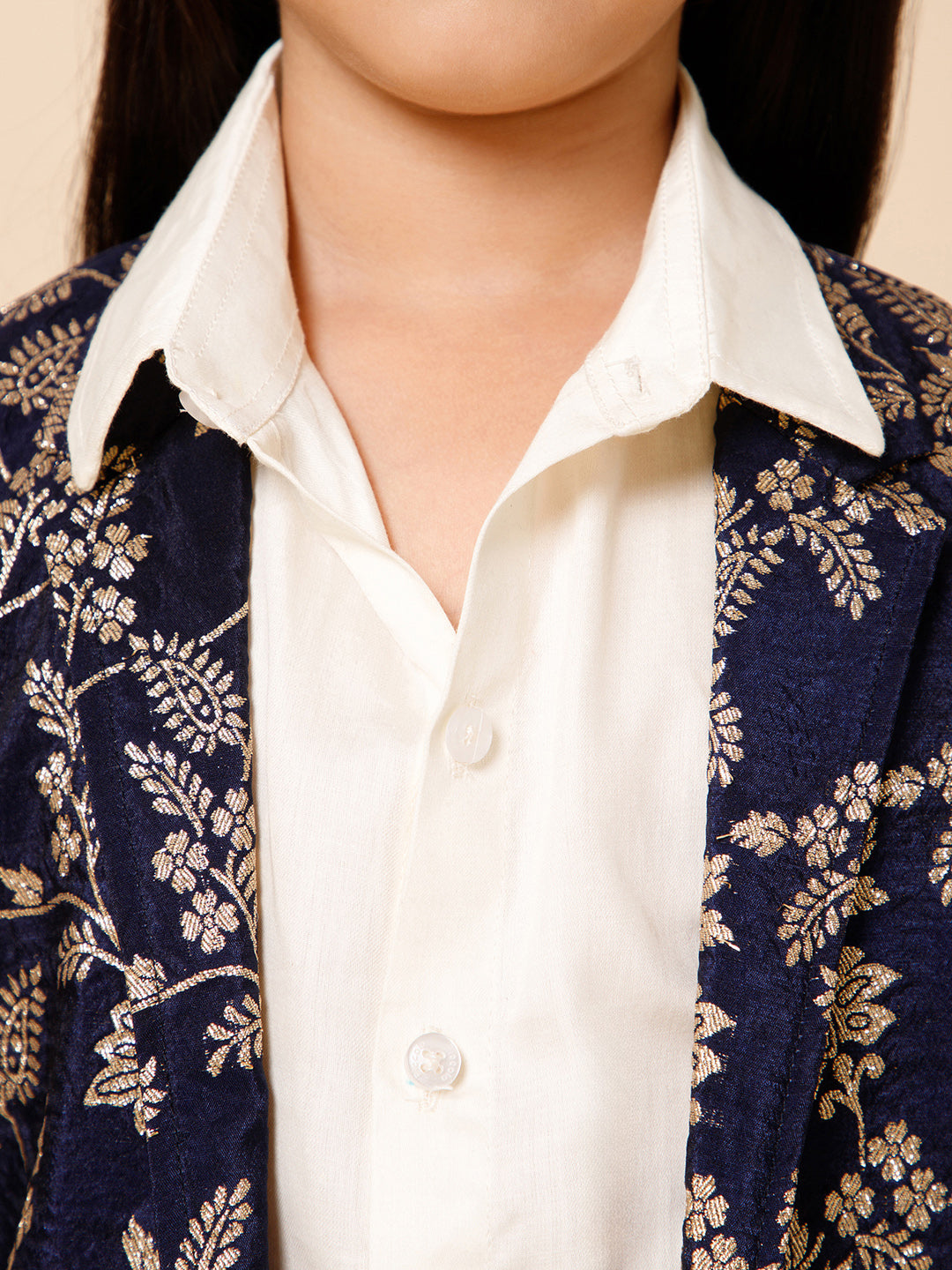 Piccolo-Silk Long Jacket With Shirt And Trousers -Blue