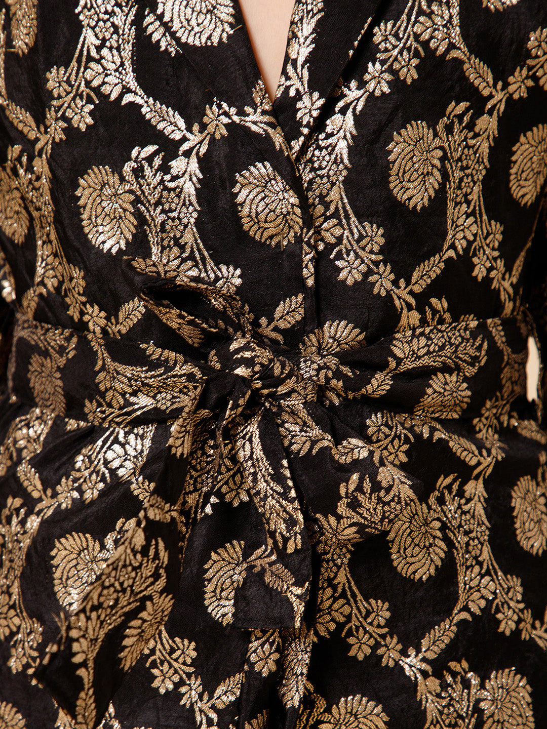 Girls Paisley Jacquard Silk Black and Gold Blazer Co-Ord Set