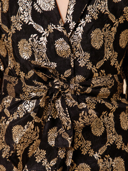 Girls Paisley Jacquard Silk Black and Gold Blazer Co-Ord Set