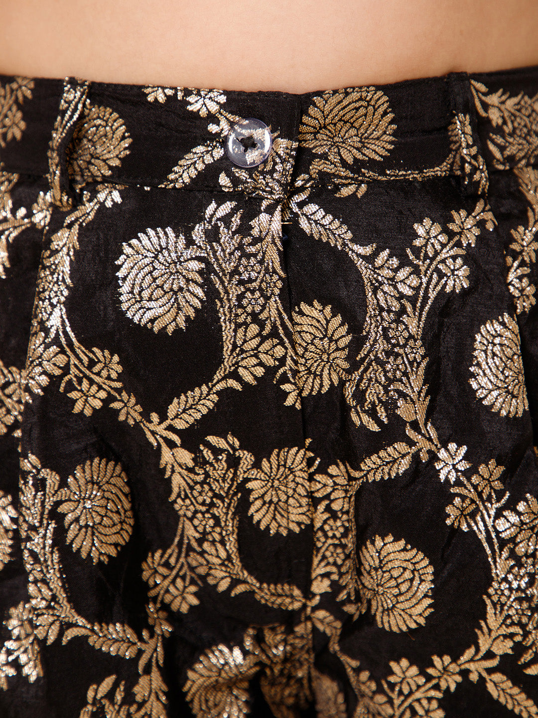 Girls Paisley Jacquard Silk Black and Gold Blazer Co-Ord Set