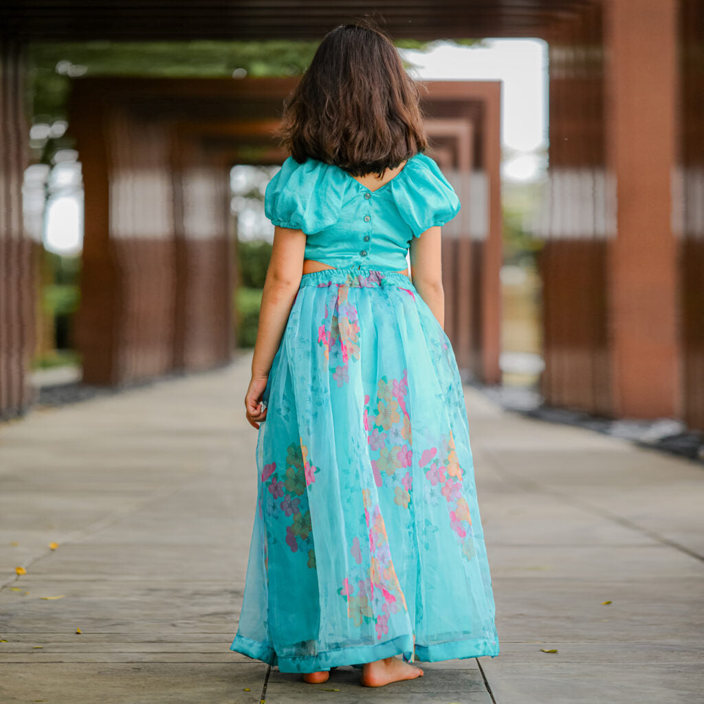 Green Floral Lehenga Choli Embilished With Mirror Work Lace