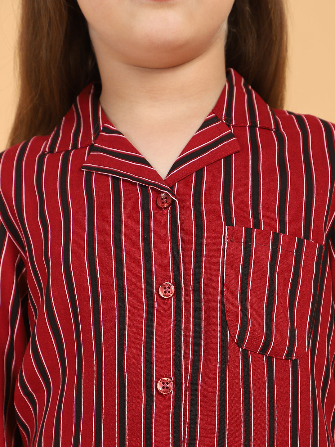 Maroon Full Sleeves Stripes Printed Top &amp; Pyjama Sets