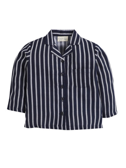 Black Full Sleeves Vertical Stripes Top And Pyjama Set With Slippers