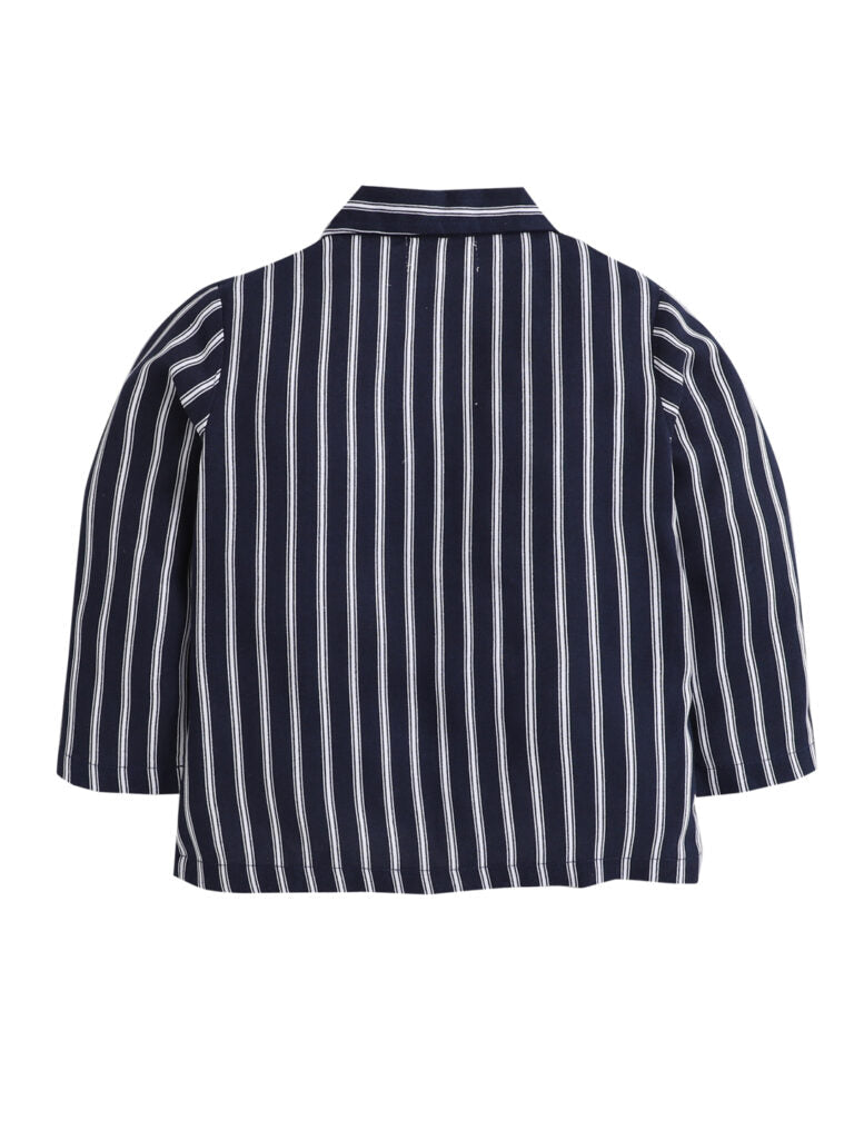 Black Full Sleeves Vertical Stripes Top And Pyjama Set With Slippers