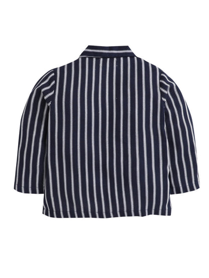 Black Full Sleeves Vertical Stripes Top And Pyjama Set With Slippers