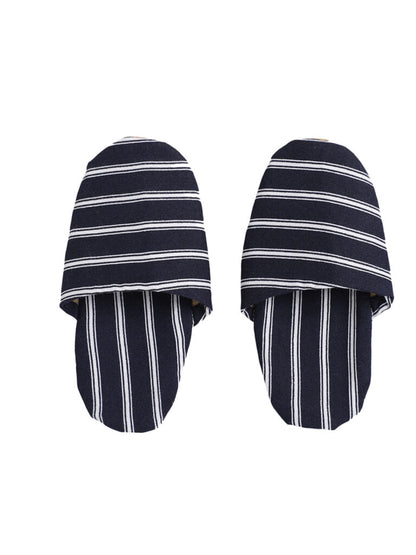 Black Full Sleeves Vertical Stripes Top And Pyjama Set With Slippers