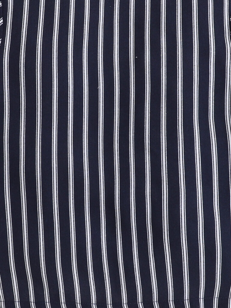 Black Full Sleeves Vertical Stripes Top And Pyjama Set With Slippers