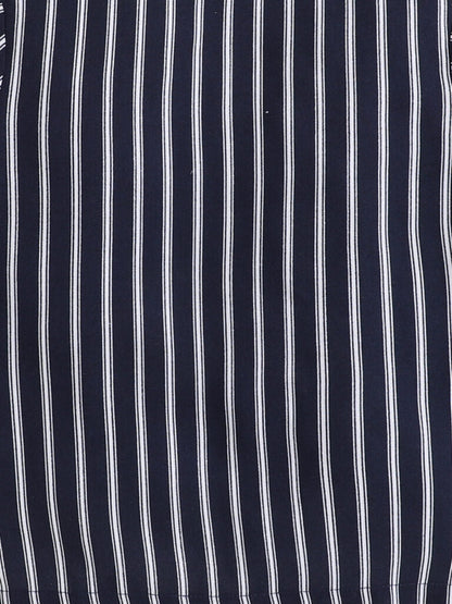 Black Full Sleeves Vertical Stripes Top And Pyjama Set With Slippers