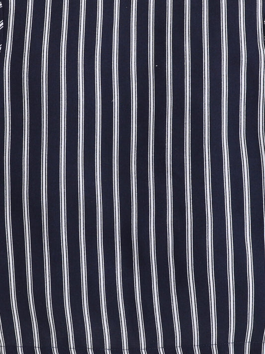 Black Full Sleeves Vertical Stripes Top And Pyjama Set With Slippers