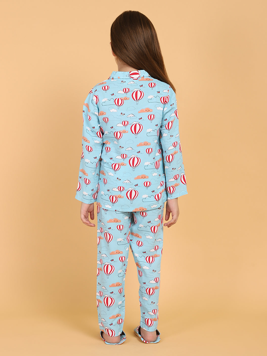Blue Full Sleeves Parachute Printed Top and Pyjama Set