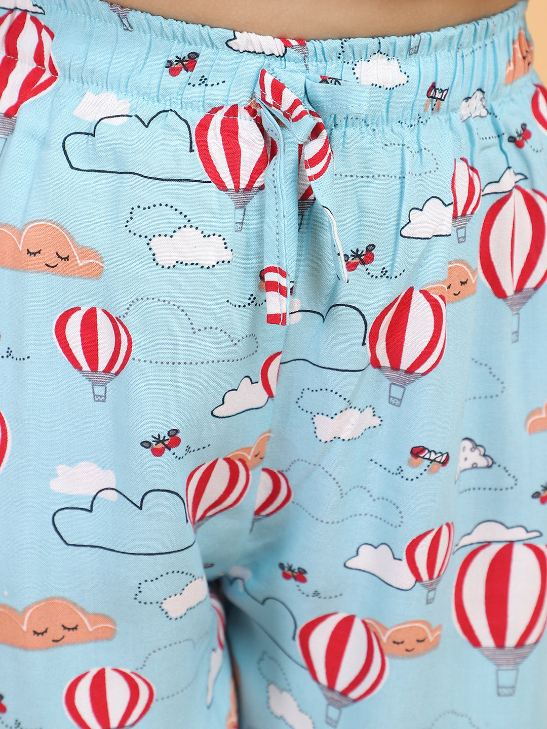 Blue Full Sleeves Parachute Printed Top and Pyjama Set