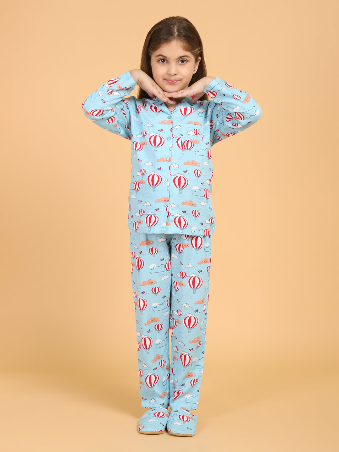 Blue Full Sleeves Parachute Printed Top and Pyjama Set