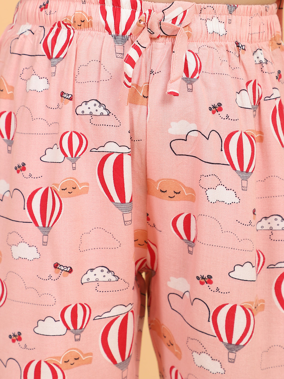 Peach Full Sleeves Parachute Printed Top and Pyjama Set