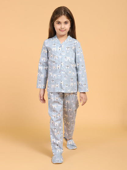 Girls Animal Motif Pyjamas Night Suit Set With Slip Ons
