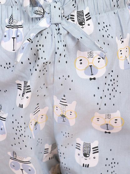 Black &amp; Grey Full Sleeves Solid Top And Pyjama Set With Slippers