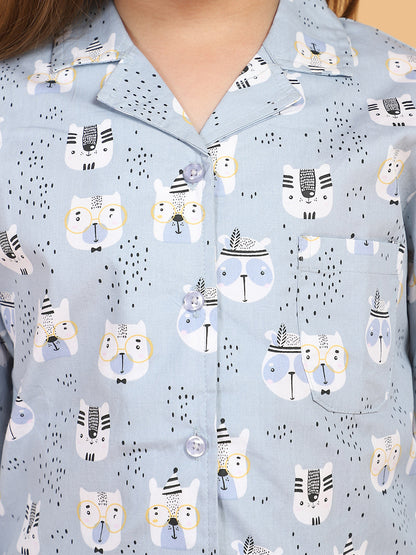 Black &amp; Grey Full Sleeves Solid Top And Pyjama Set With Slippers