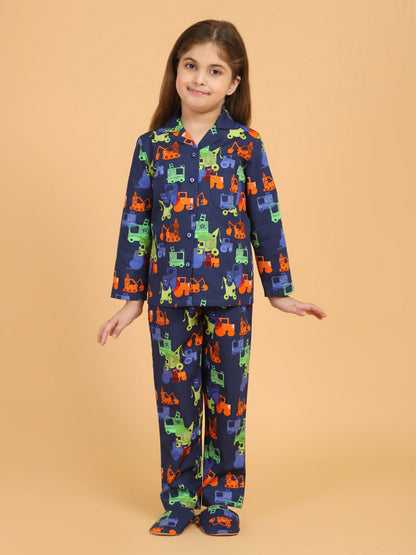 Girls Blue &amp; Red Printed Night suit