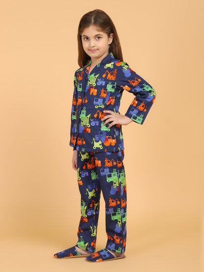 Girls Blue &amp; Red Printed Night suit