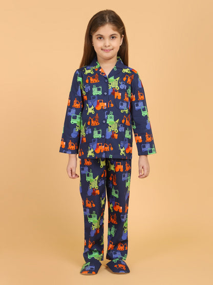 Girls Blue &amp; Red Printed Night suit