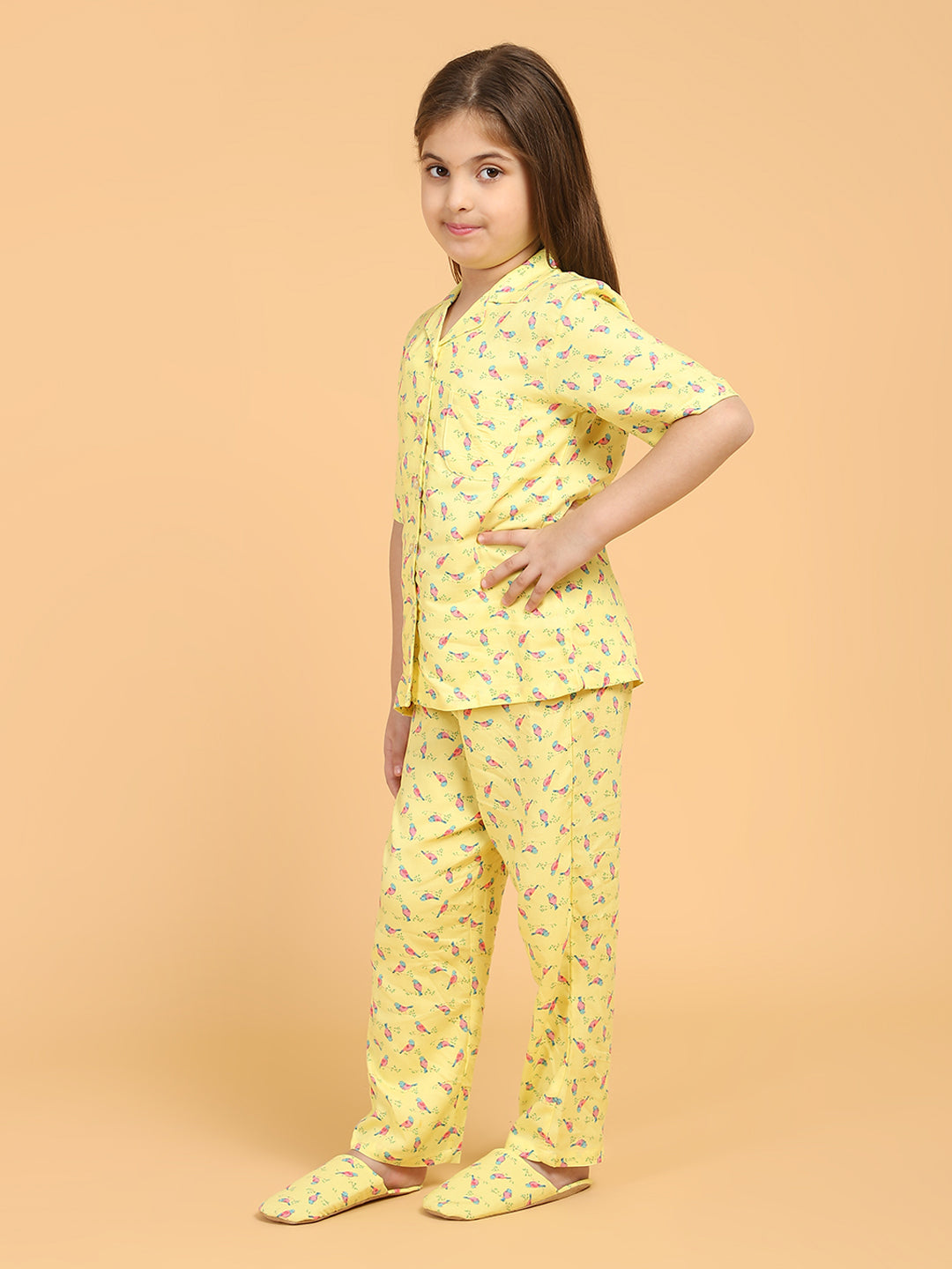 Girls Yellow &amp; Pink Printed Night suit
