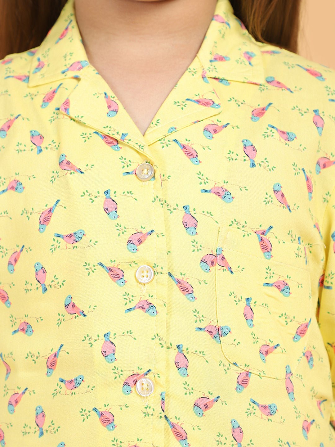 Girls Yellow &amp; Pink Printed Night suit