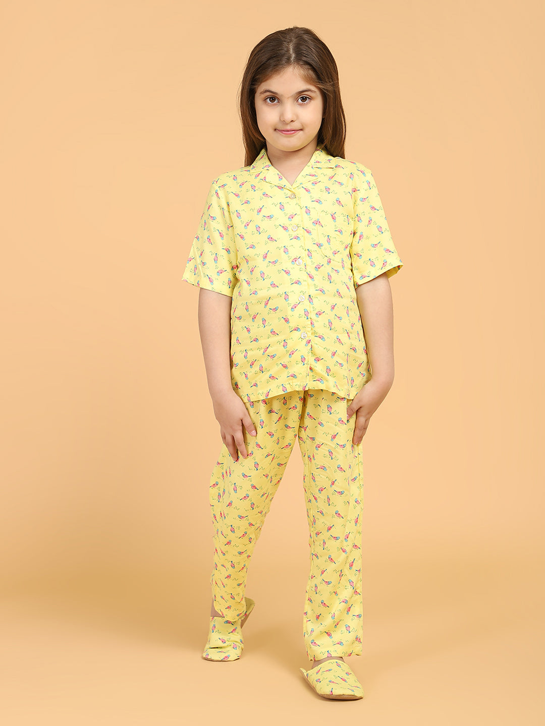 Girls Yellow &amp; Pink Printed Night suit