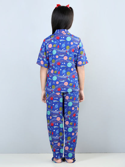 Girls Blue Space Themed Pyjama Set
