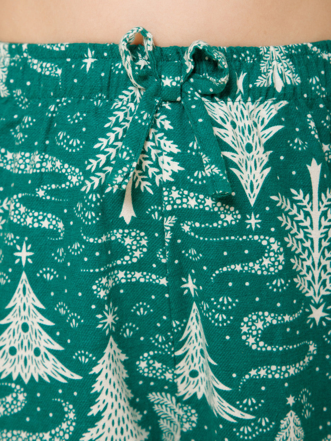 Piccolo-Christmas Tree Printed Night Suit With Slip Ons- Green