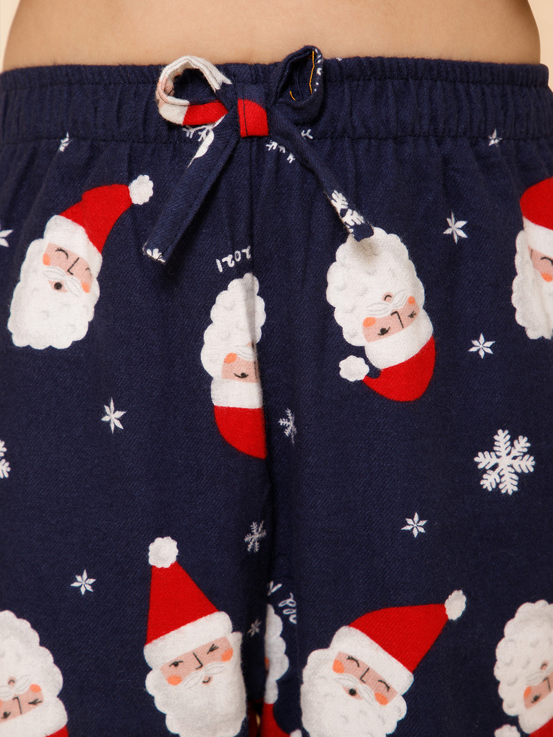 Piccolo-Santa Printed Night Suit With Slip Ons- Navy blue
