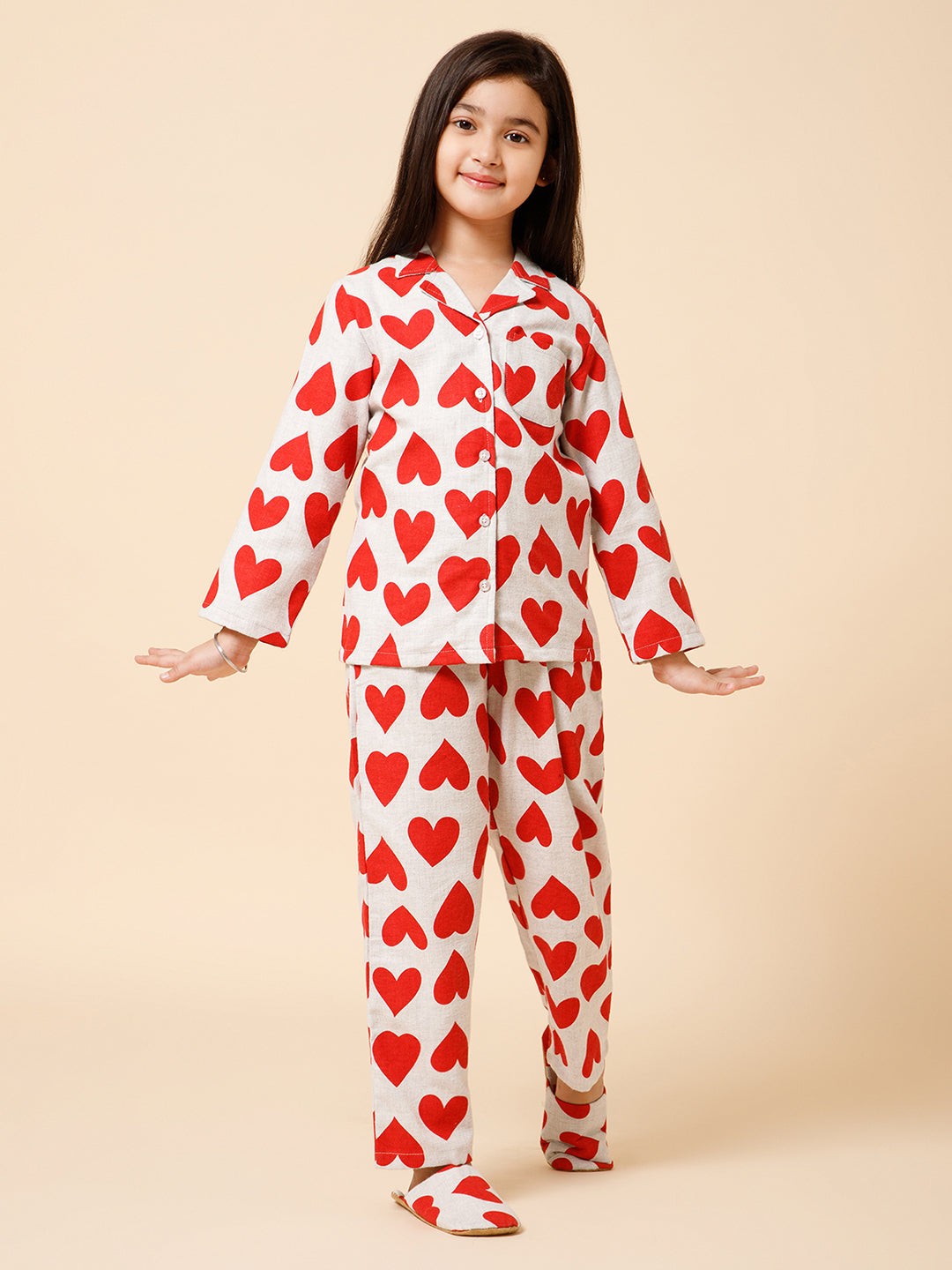 Piccolo-Printed Night Suit With Slip Ons- White