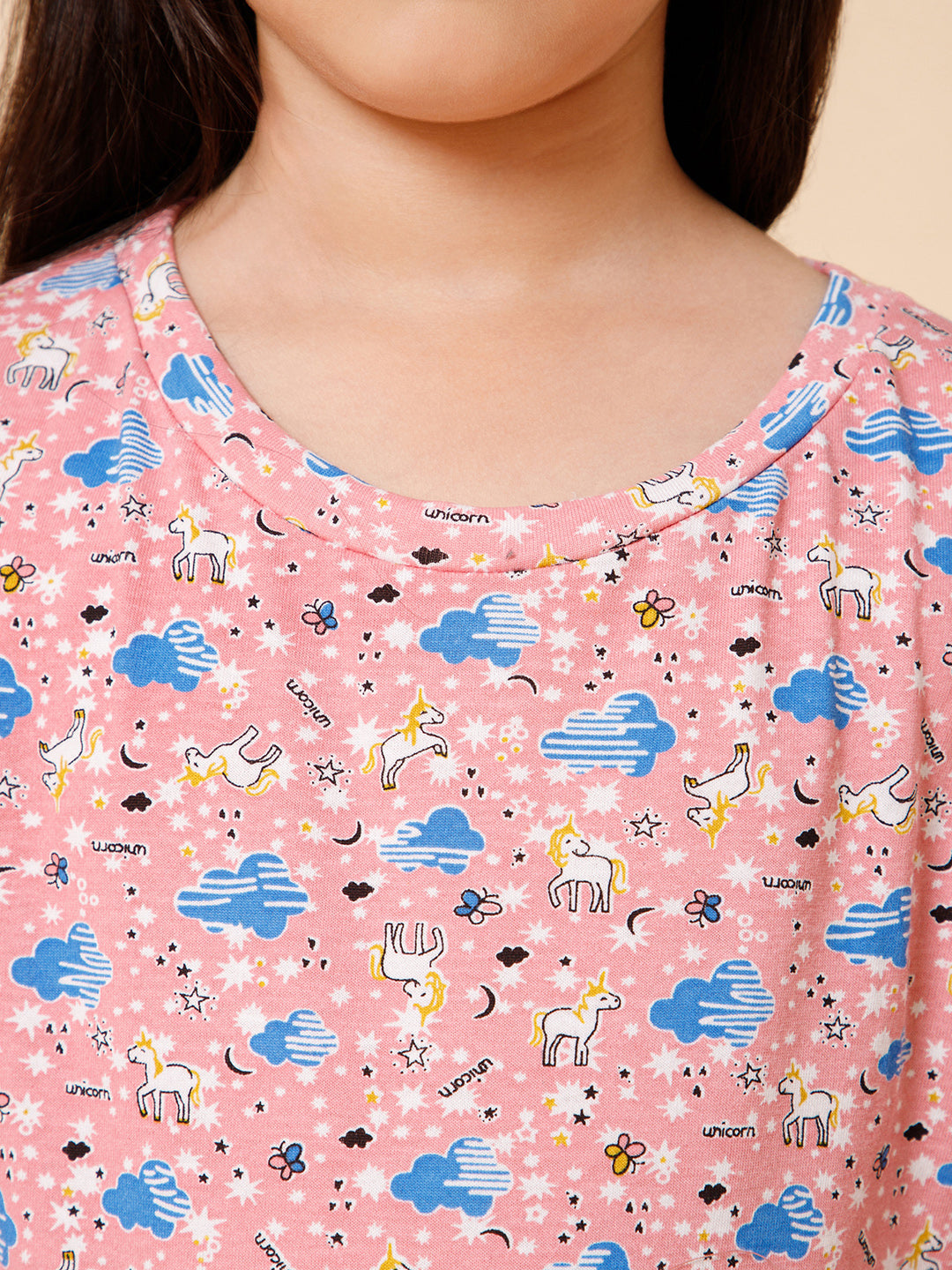 Piccolo-Printed Night Suit With Slip Ons- Pink