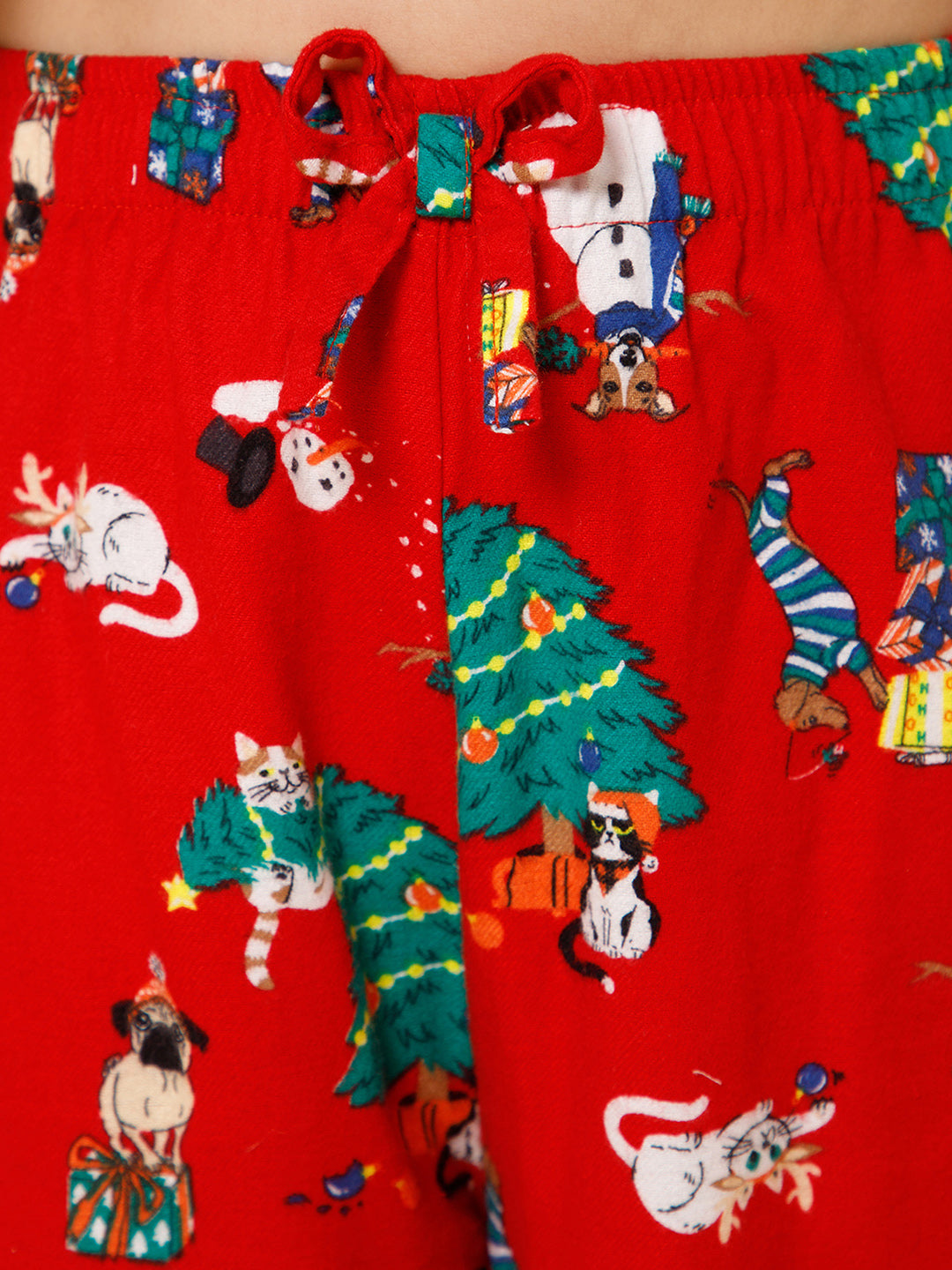 Girls Red Christmas Themed Night Suit With Matching Slip Ons