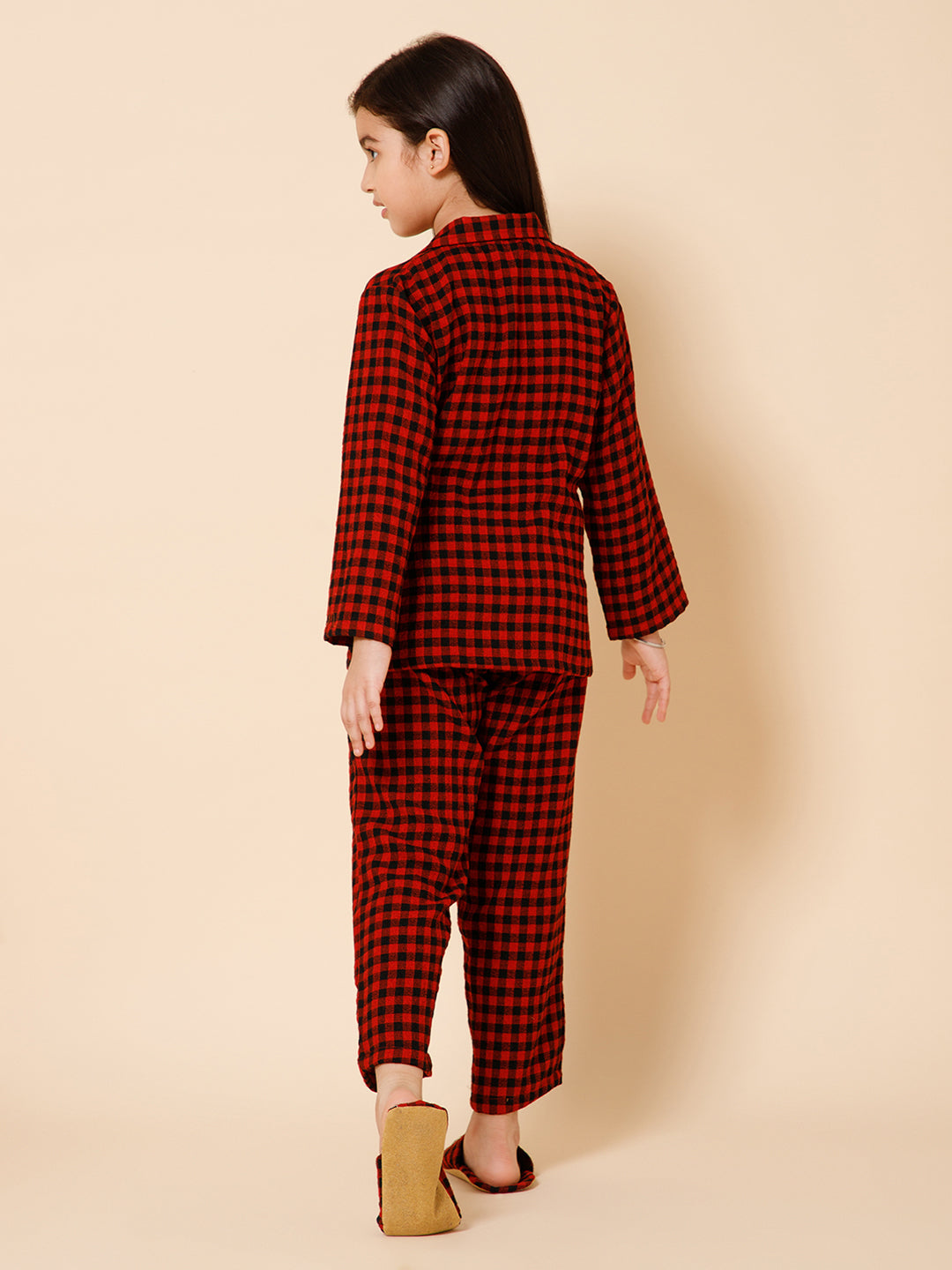 Piccolo-Printed Night Suit With Slip Ons- Red &amp; Black